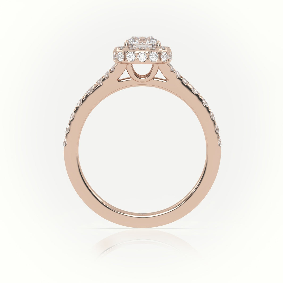 Round Cut Diamond Scallop Setting Vintage Engagement Ring — Rose Gold