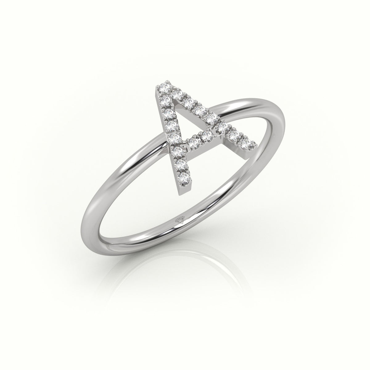 Round Cut Diamonds “A” Initials Monogram Alphabet Ring — White Gold