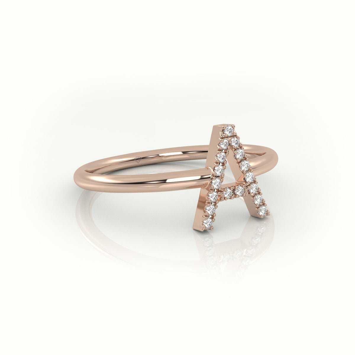 Round Cut Diamonds “A” Initials Monogram Alphabet Ring — Rose Gold