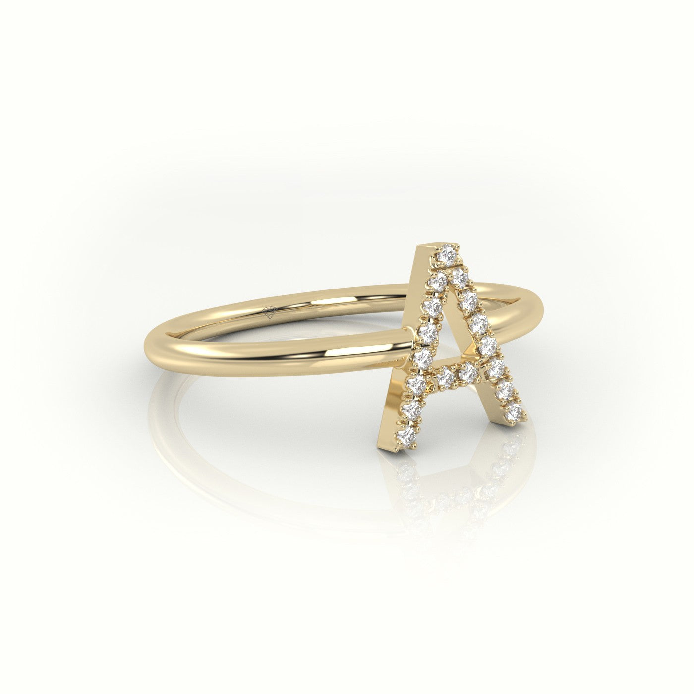 Round Cut Diamonds “A” Initials Monogram Alphabet Ring — Yellow Gold
