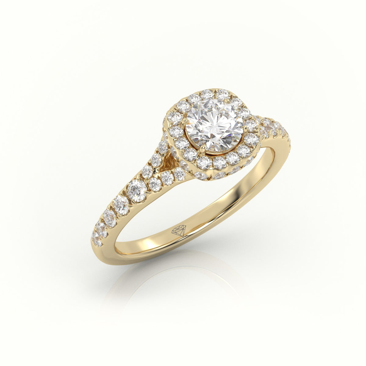 Round Cut Diamond Scallop Setting Vintage Engagement Ring — Yellow Gold