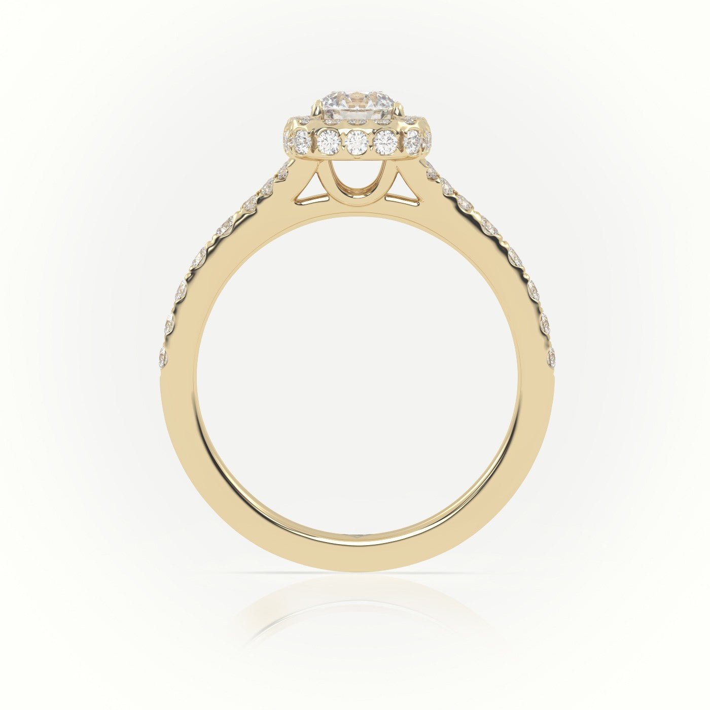Round Cut Diamond Scallop Setting Vintage Engagement Ring — Yellow Gold