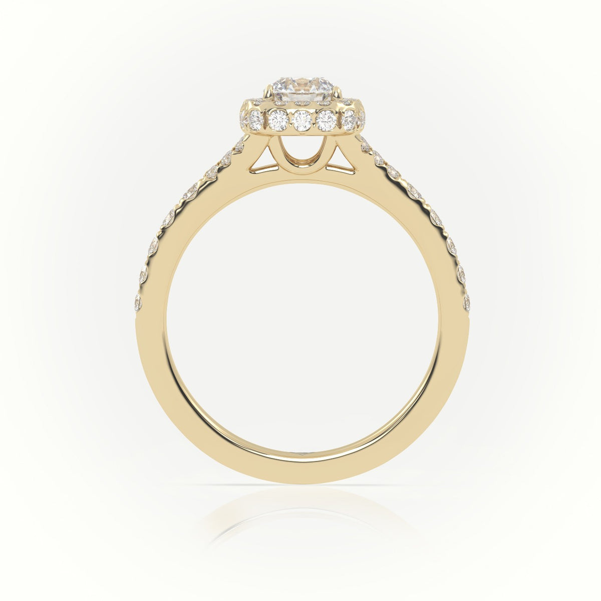 Round Cut Diamond Scallop Setting Vintage Engagement Ring — Yellow Gold