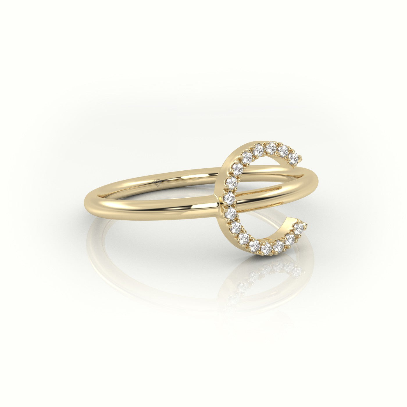 Round Cut Diamonds “C” Initials Monogram Alphabet Ring — Yellow Gold
