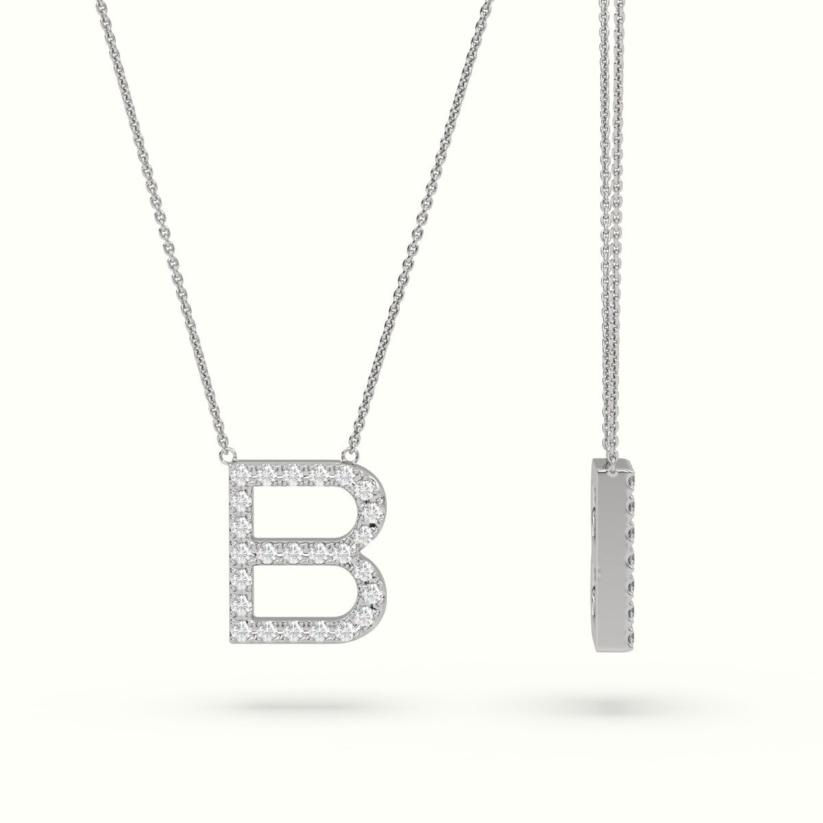 Initial “B” Diamond Necklace - 18k gold — White Gold