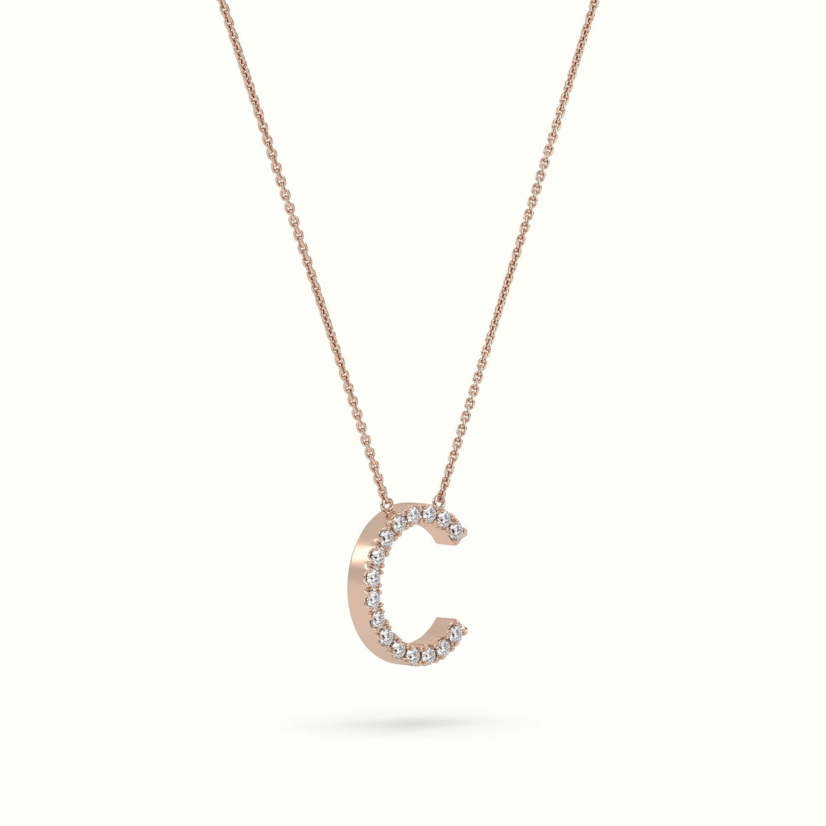 Initial "C" Diamond Necklace - 18k Gold — Rose Gold
