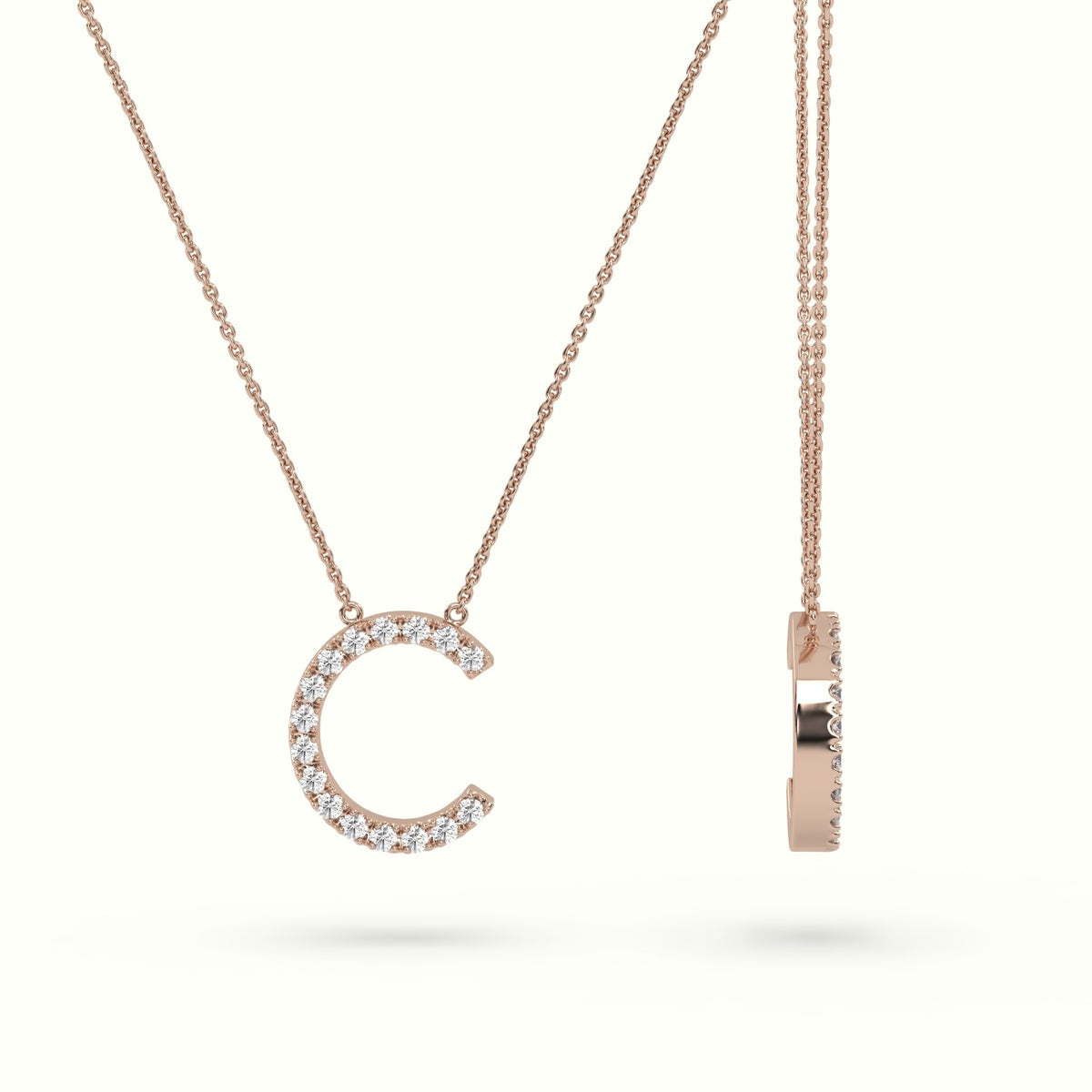 Initial "C" Diamond Necklace - 18k Gold — Rose Gold