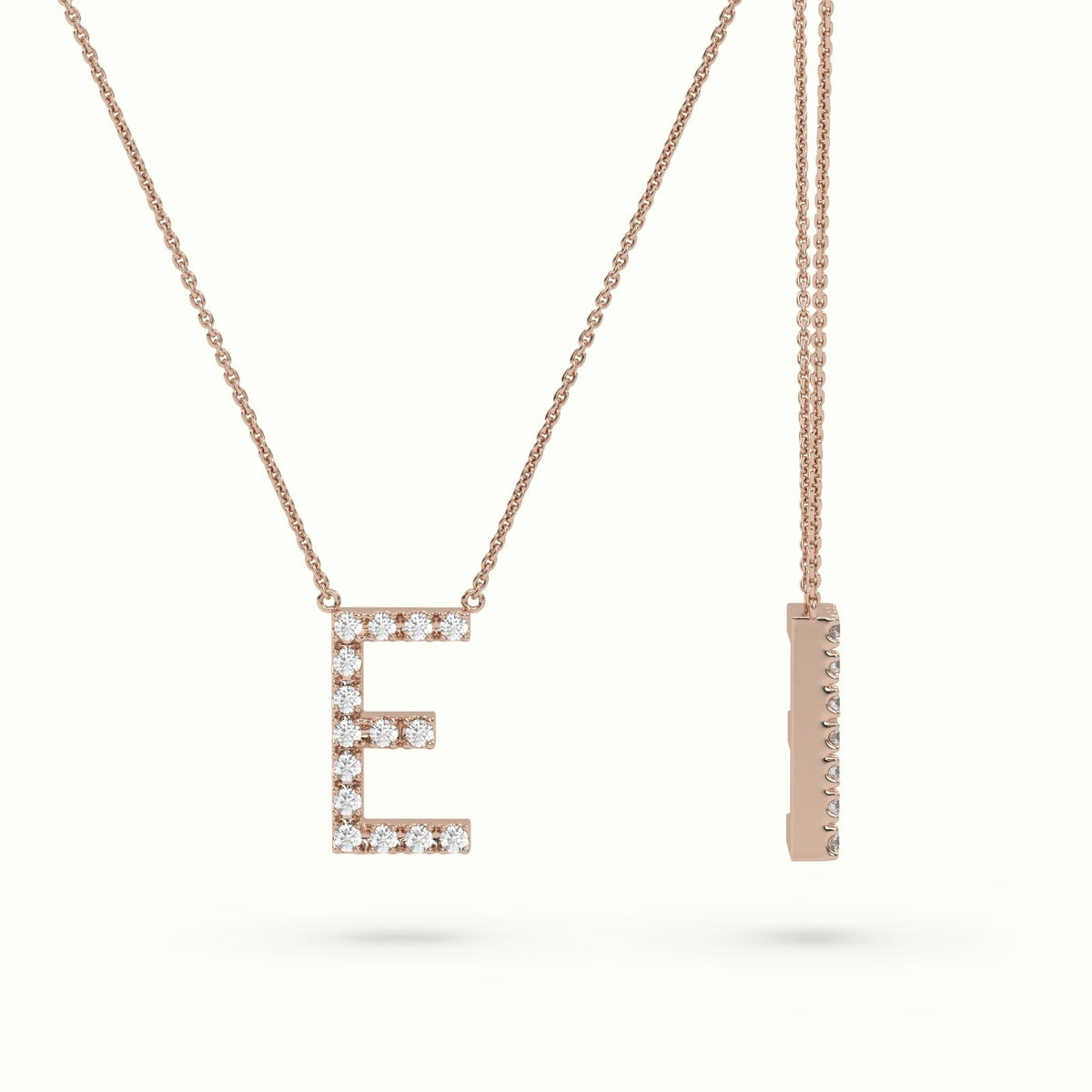 Initial "E" Diamond Necklace - 18k Gold — Rose Gold