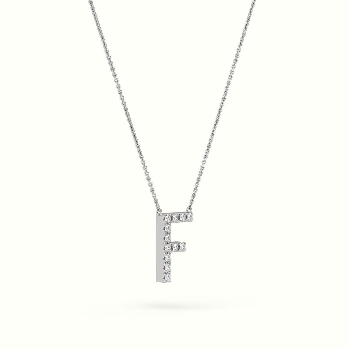 Initial "F" Diamond Necklace - 18k Gold — White Gold