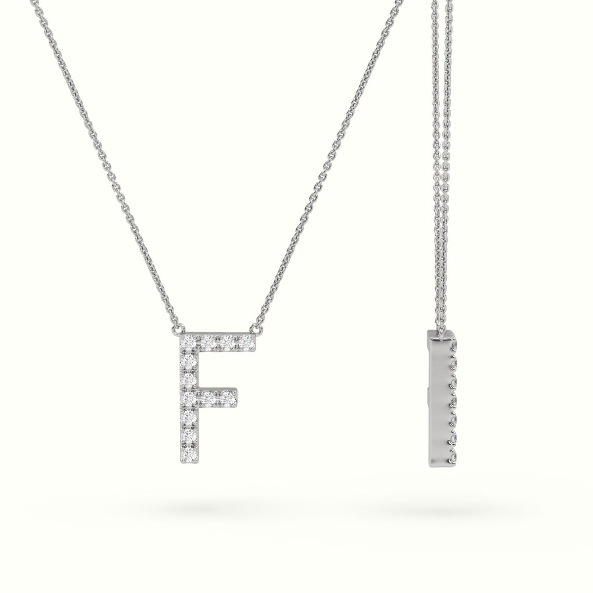 Initial "F" Diamond Necklace - 18k Gold — White Gold