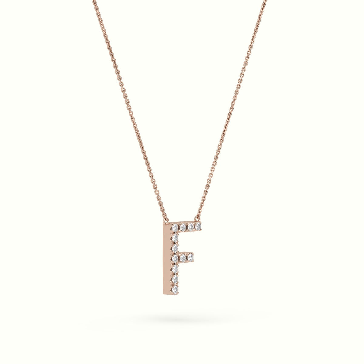 Initial "F" Diamond Necklace - 18k Gold — Rose Gold