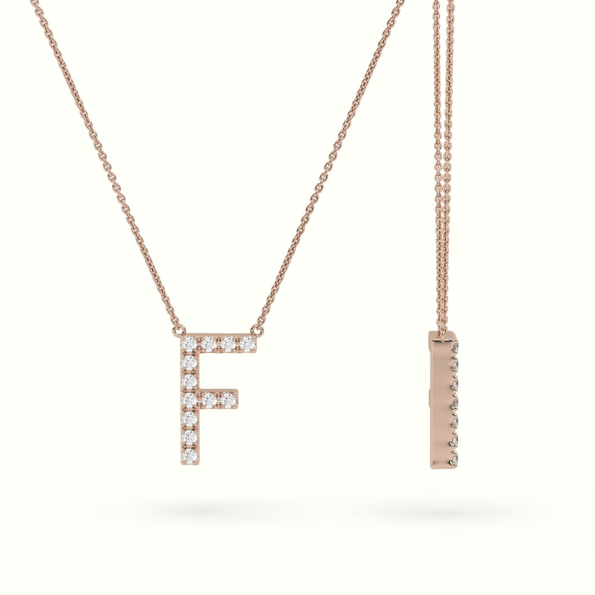 Initial "F" Diamond Necklace - 18k Gold — Rose Gold