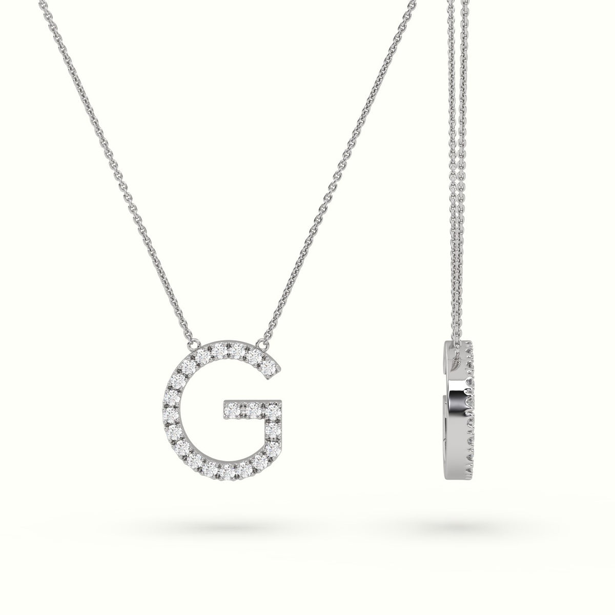 Initial "G" Diamond Necklace - 18k Gold — White Gold