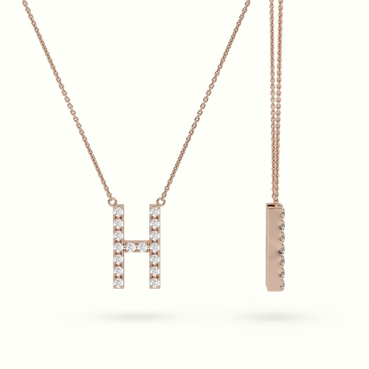 Initial "H" Diamond Necklace - 18k Gold — Rose Gold