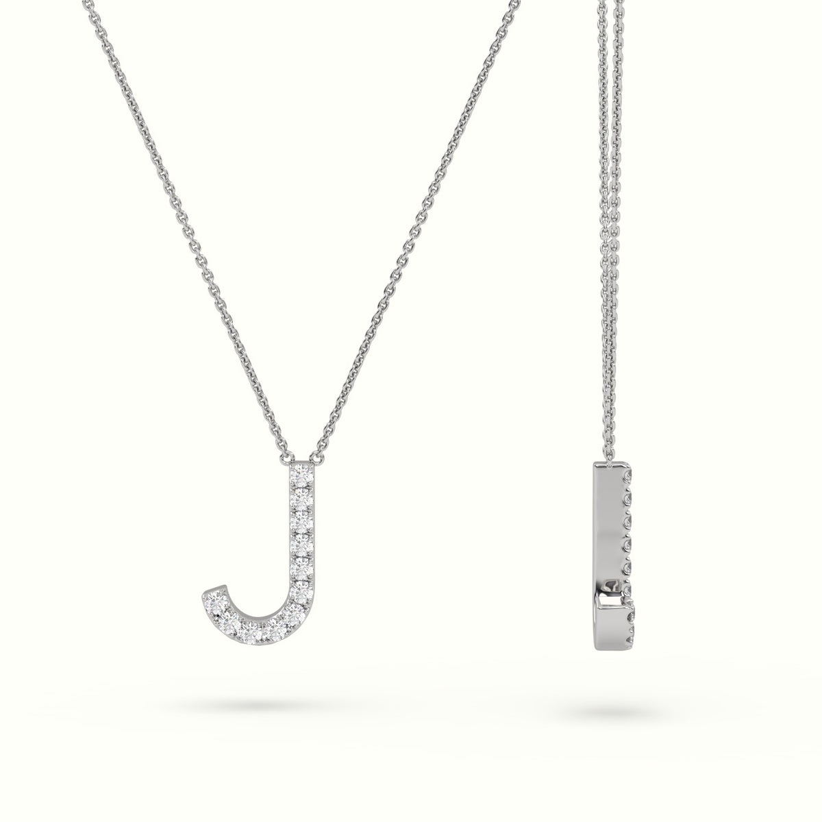 Initial "J" Diamond Necklace - 18k Gold — White Gold