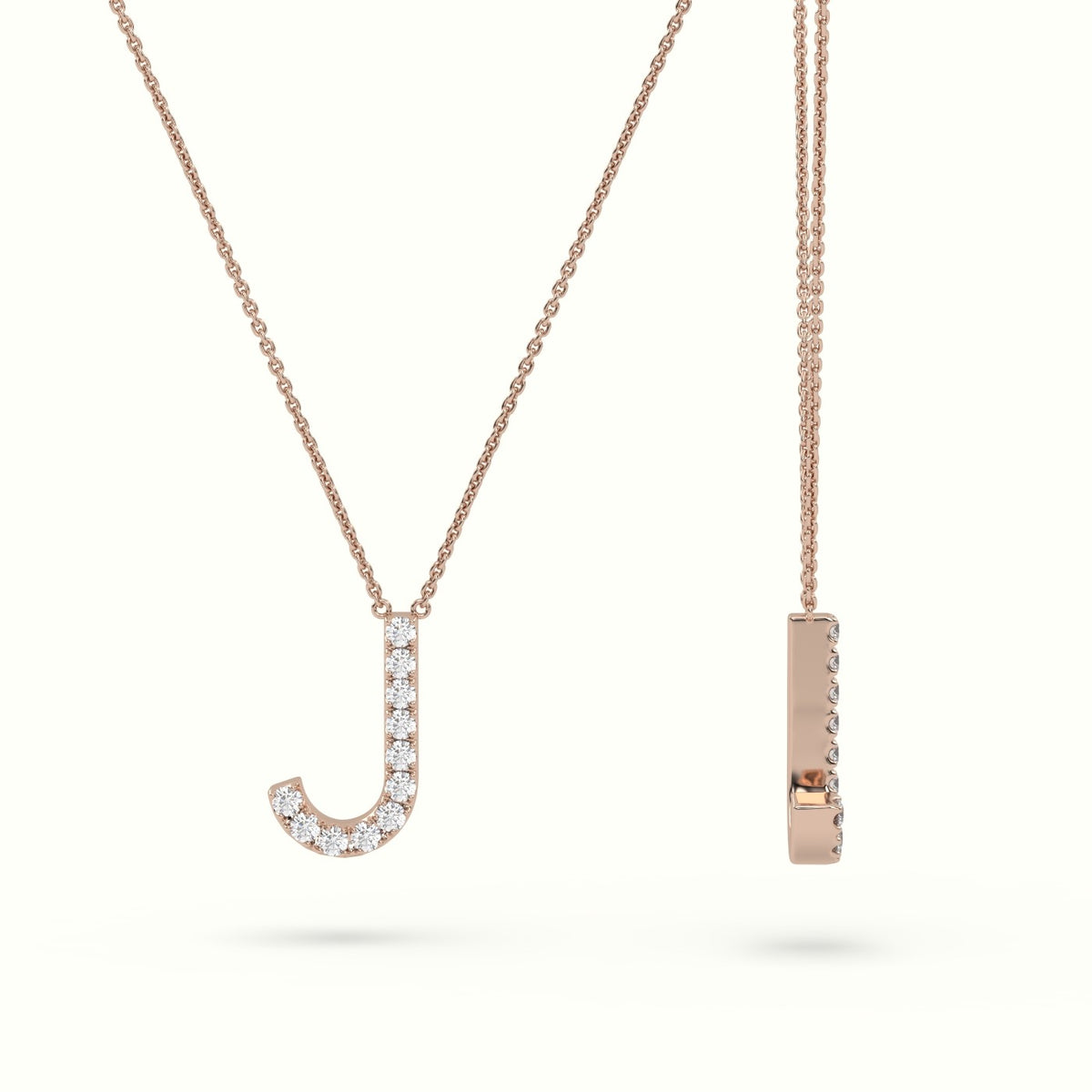 Initial "J" Diamond Necklace - 18k Gold — Rose Gold