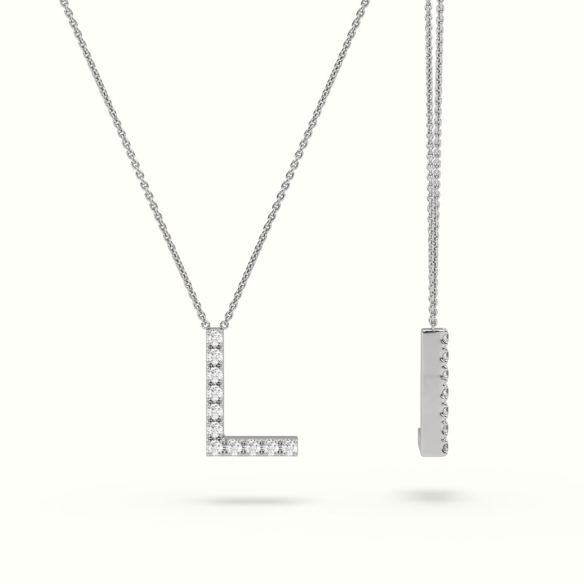 Initial "L" Diamond Necklace - 18k Gold — White Gold