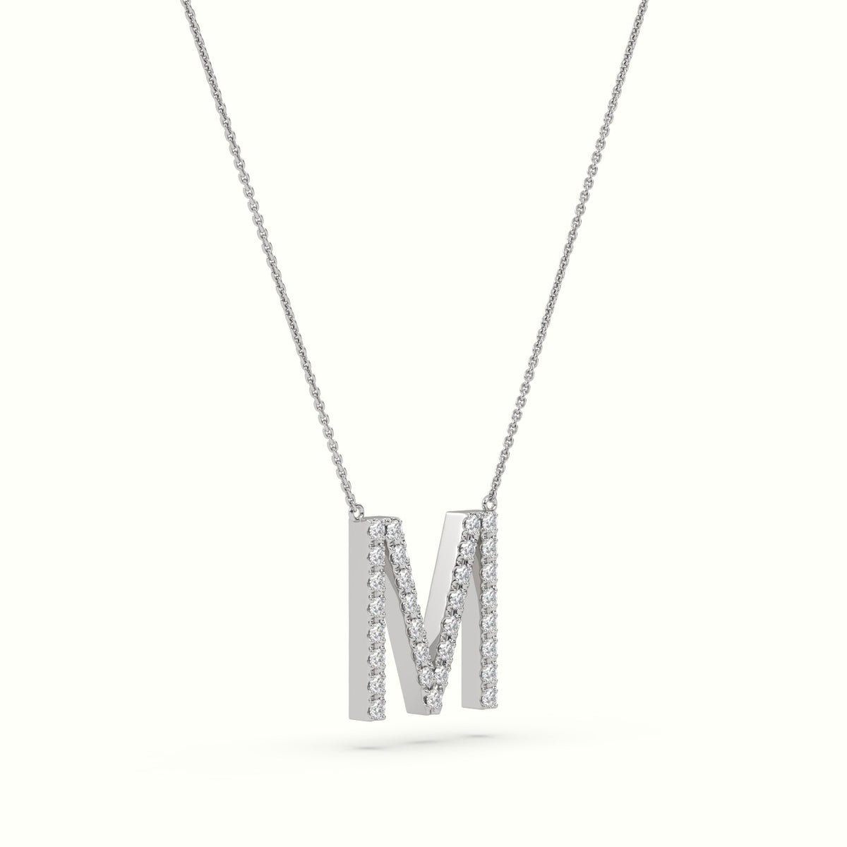 Initial "M" Diamond Necklace - 18k Gold — White Gold