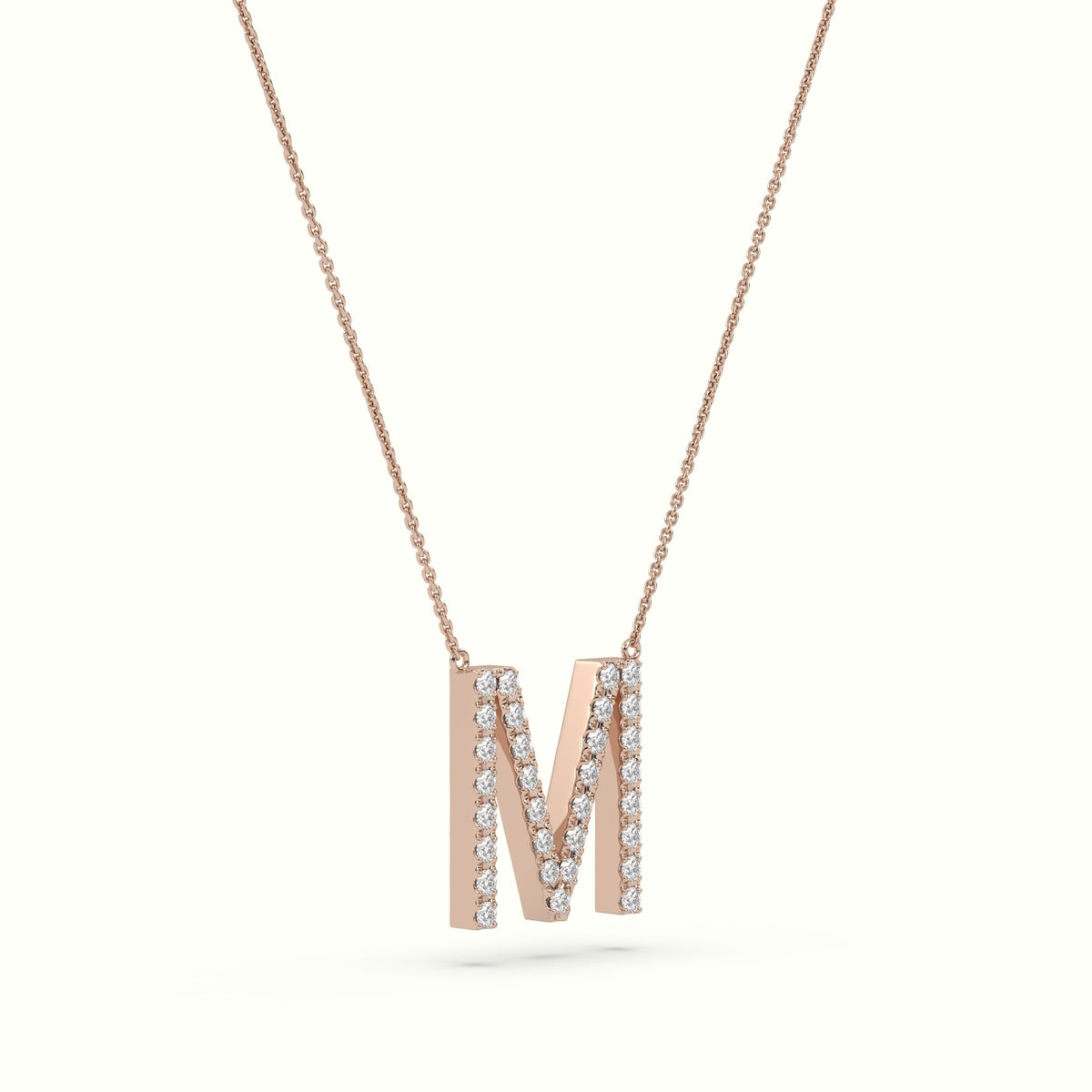 Initial "M" Diamond Necklace - 18k Gold — Rose Gold