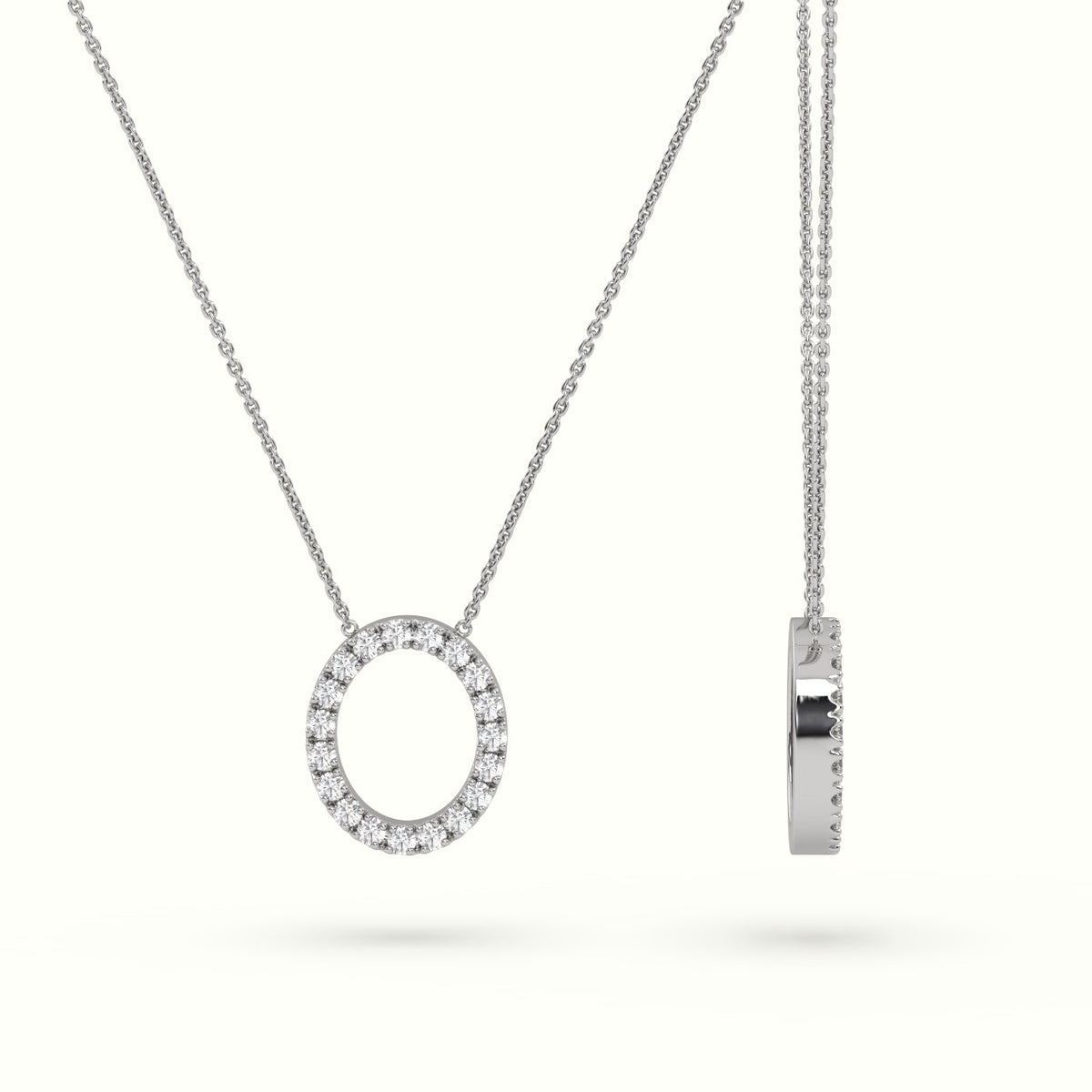Initial "O" Diamond Necklace - 18k Gold — White Gold