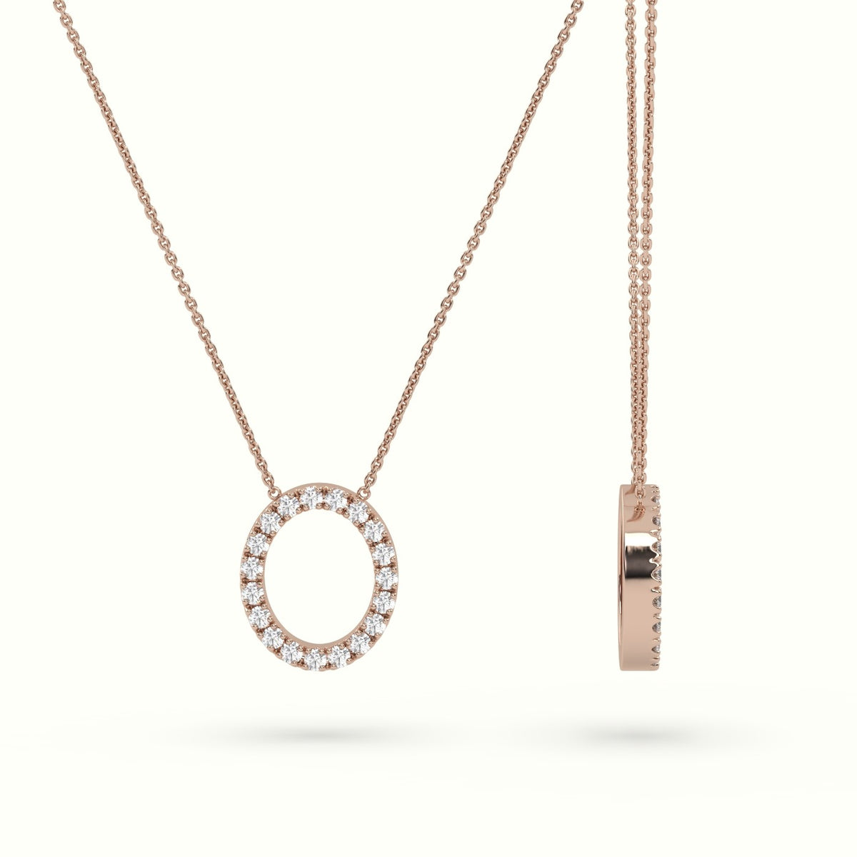 Initial "O" Diamond Necklace - 18k Gold — Rose Gold