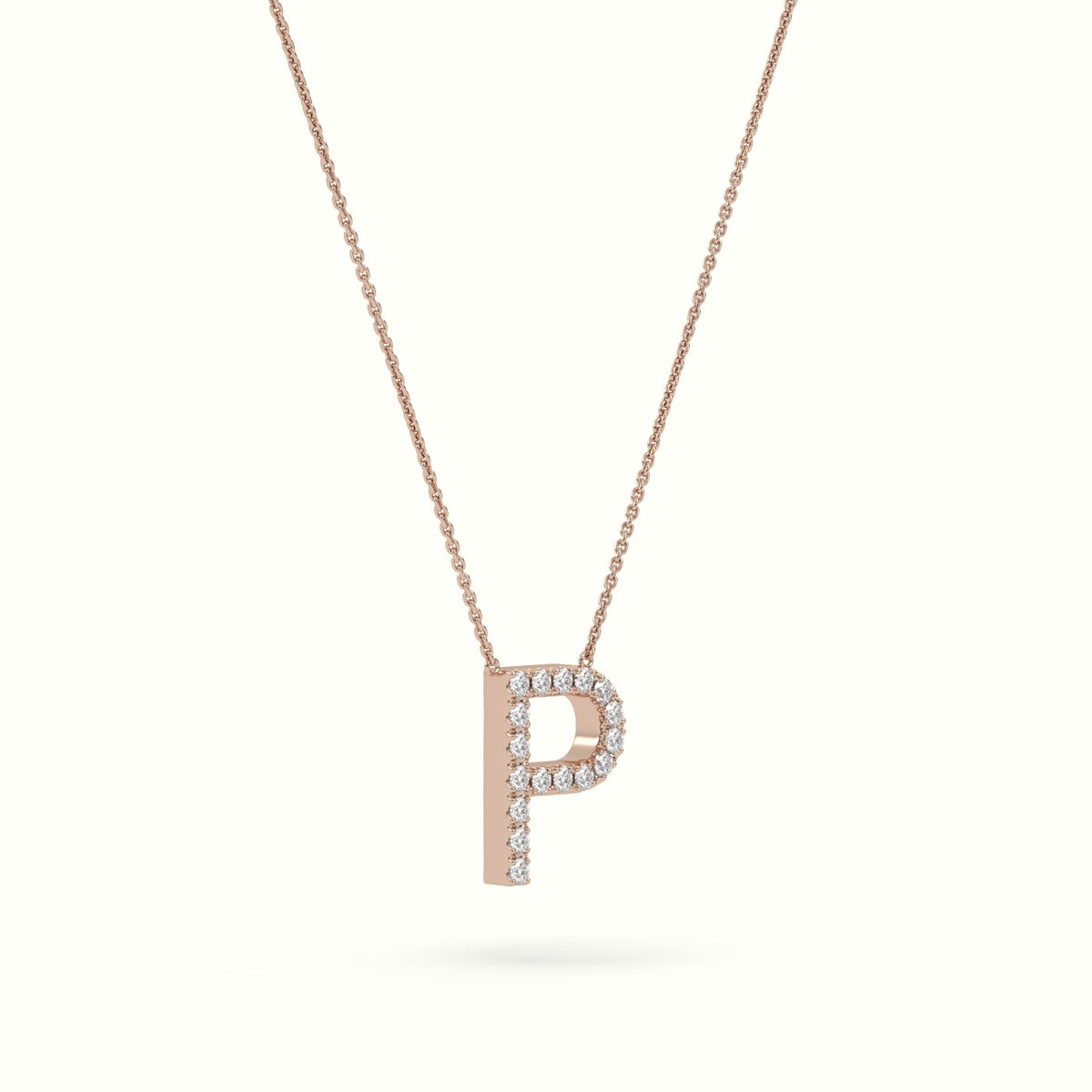 Initial "P" Diamond Necklace - 18k Gold — Rose Gold