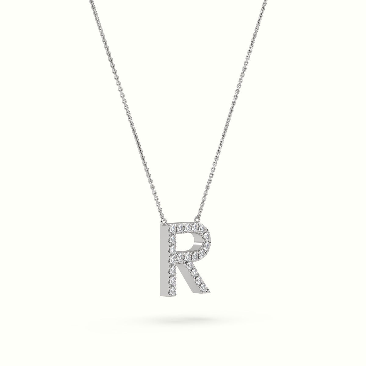 Initial "R" Diamond Necklace - 18k Gold — White Gold