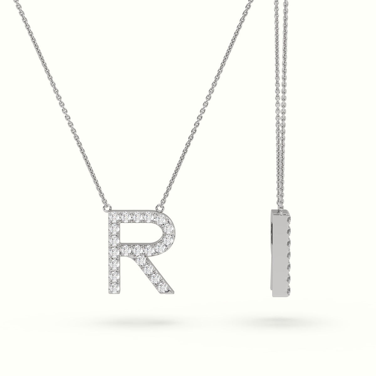 Initial "R" Diamond Necklace - 18k Gold — White Gold
