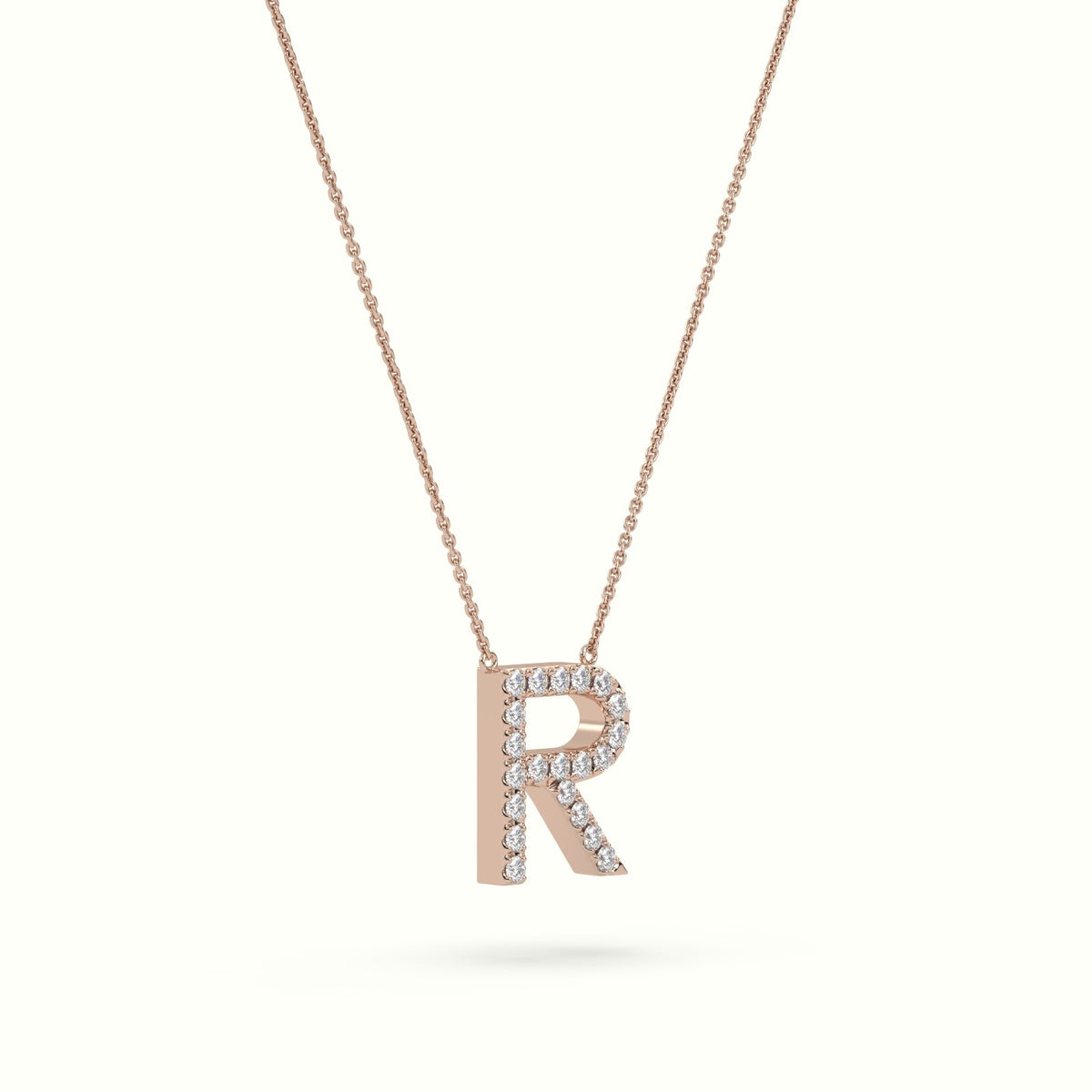 Initial "R" Diamond Necklace - 18k Gold — Rose Gold