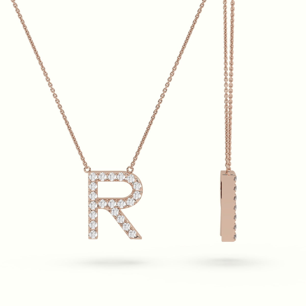 Initial "R" Diamond Necklace - 18k Gold — Rose Gold