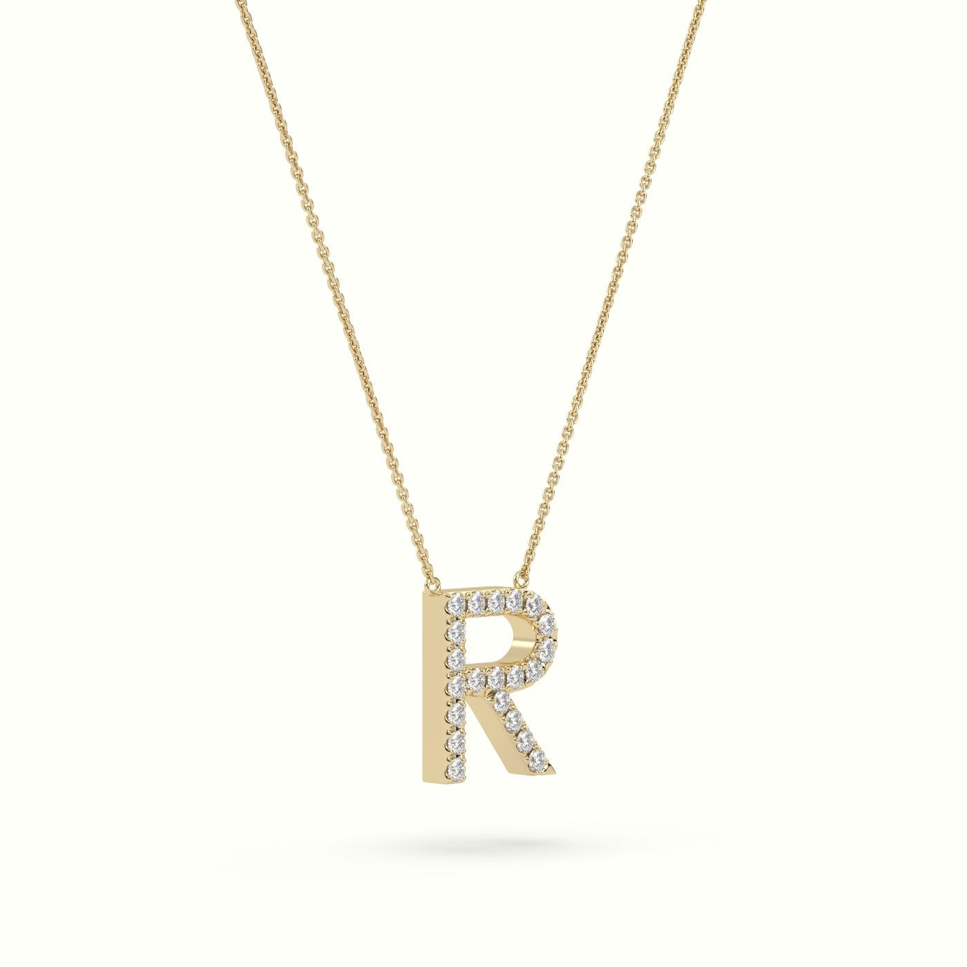 Initial "R" Diamond Necklace - 18k Gold — Yellow Gold
