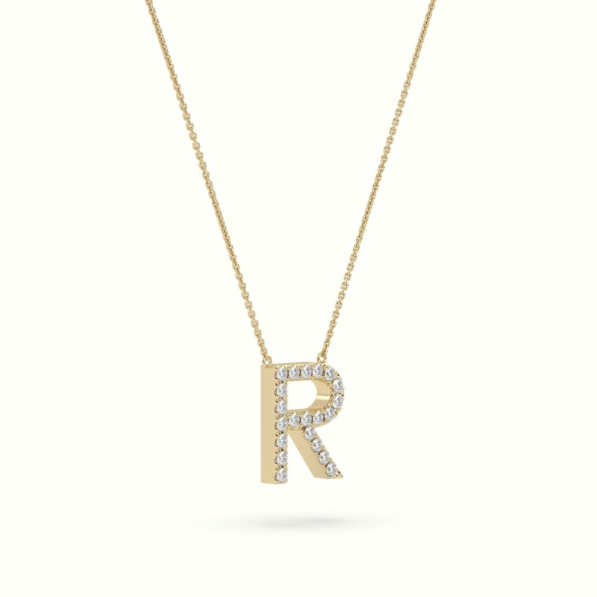 Initial "R" Diamond Necklace - 18k Gold — Yellow Gold
