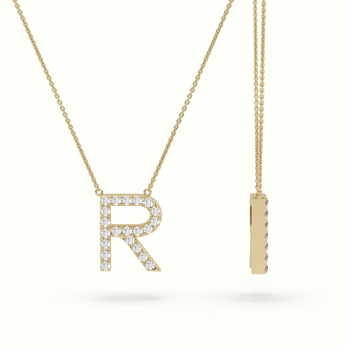 Initial "R" Diamond Necklace - 18k Gold — Yellow Gold