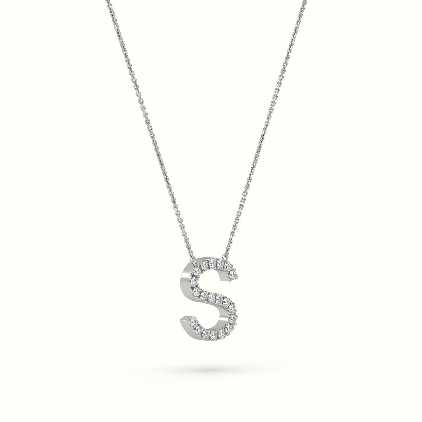 Initial "S" Diamond Necklace - 18k Gold — White Gold