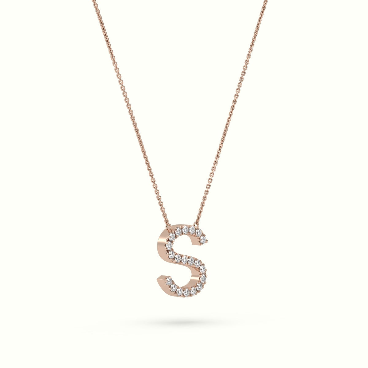 Initial "S" Diamond Necklace - 18k Gold — Rose Gold