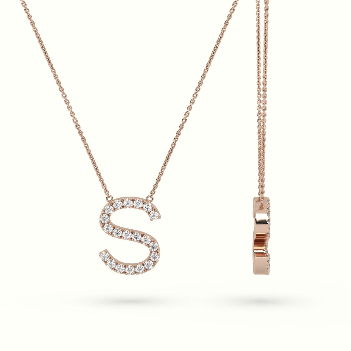 Initial "S" Diamond Necklace - 18k Gold — Rose Gold
