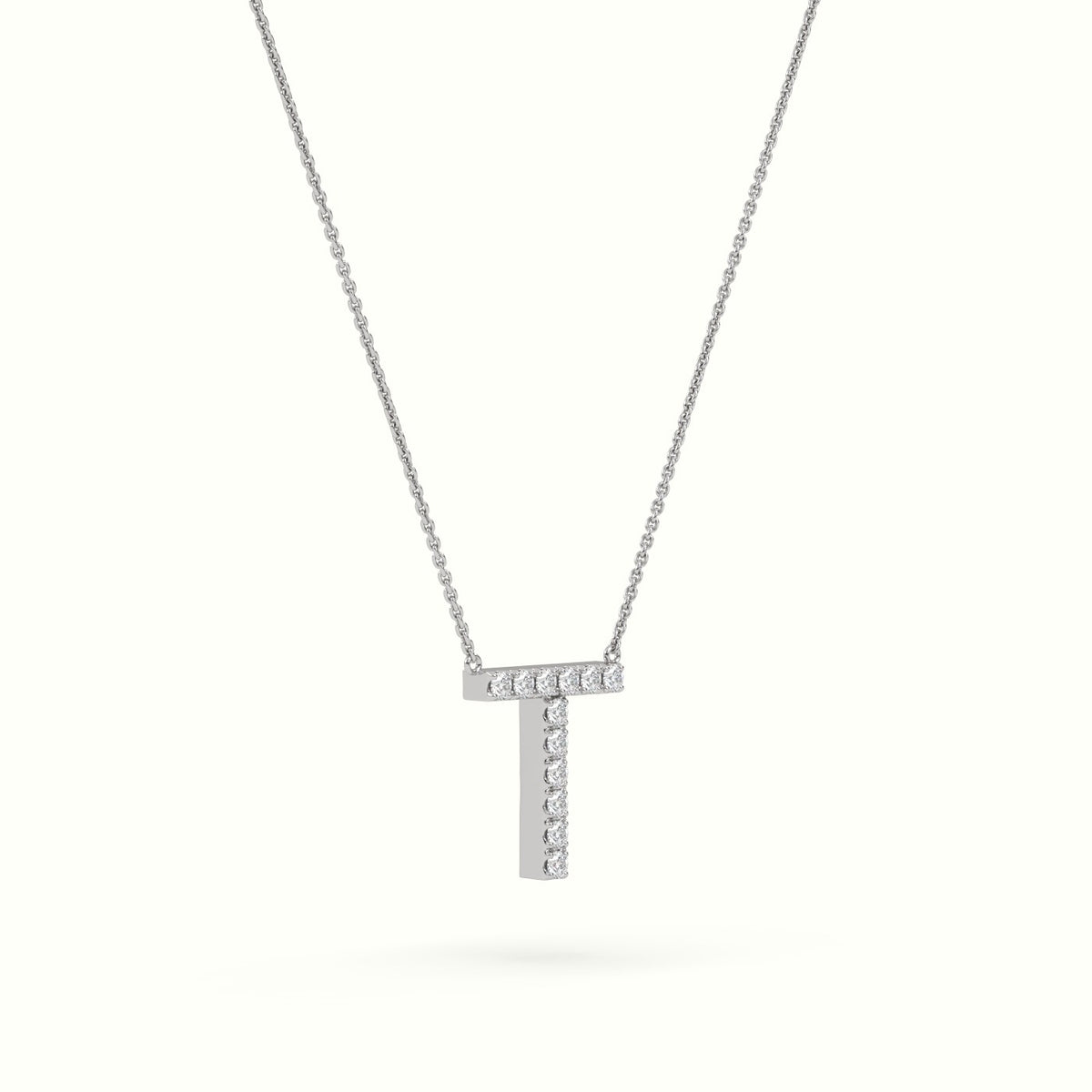 Initial "T" Diamond Necklace - 18k Gold — White Gold