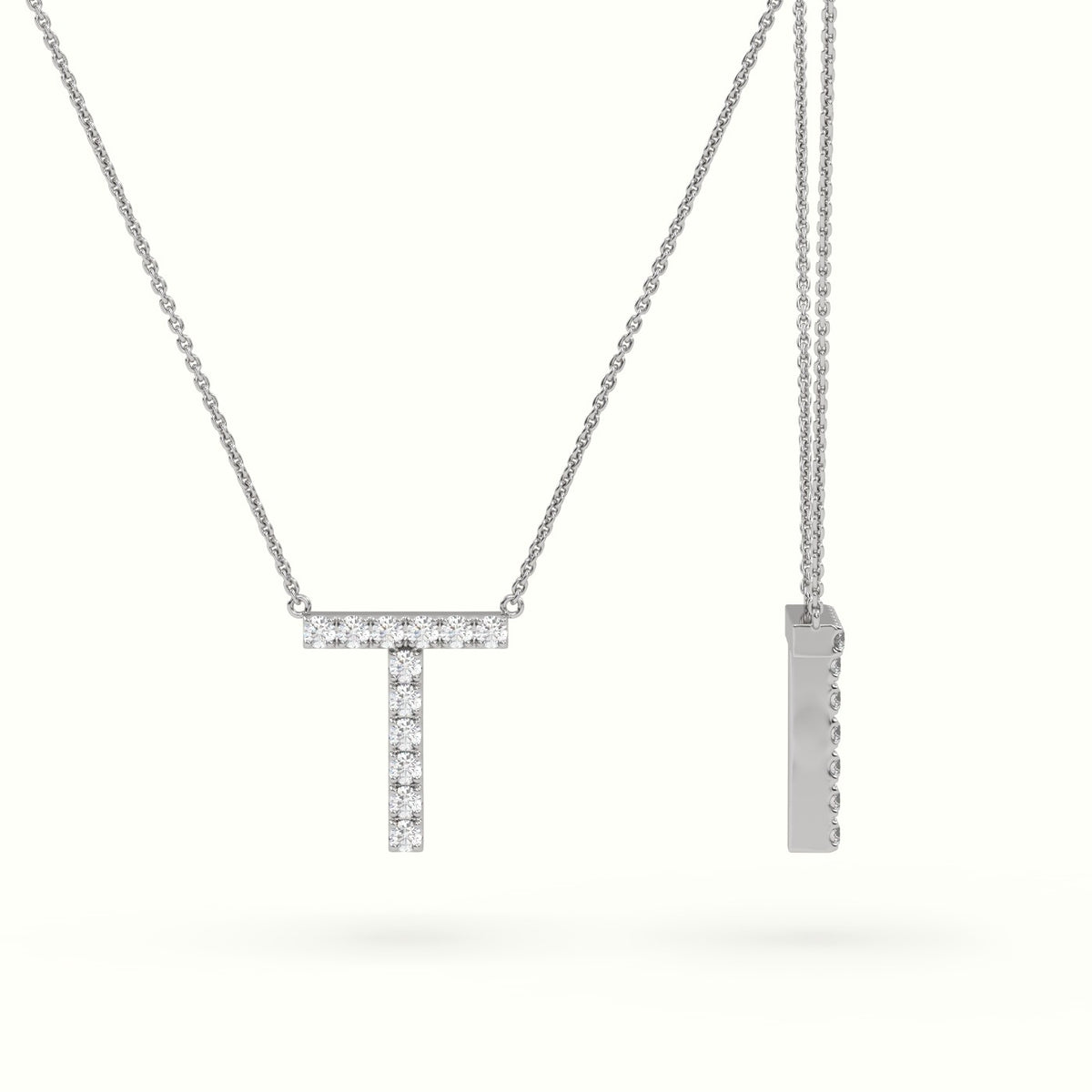 Initial "T" Diamond Necklace - 18k Gold — White Gold