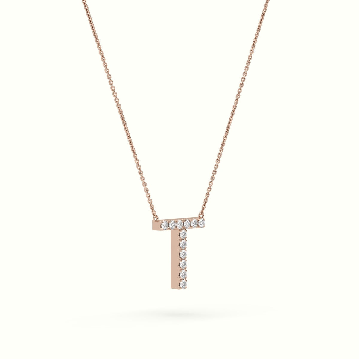 Initial "T" Diamond Necklace - 18k Gold — Rose Gold