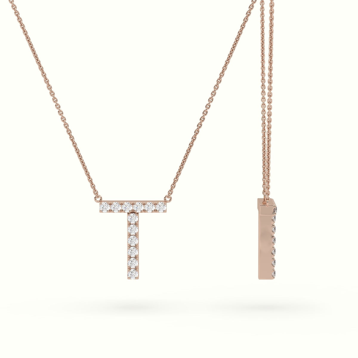Initial "T" Diamond Necklace - 18k Gold — Rose Gold