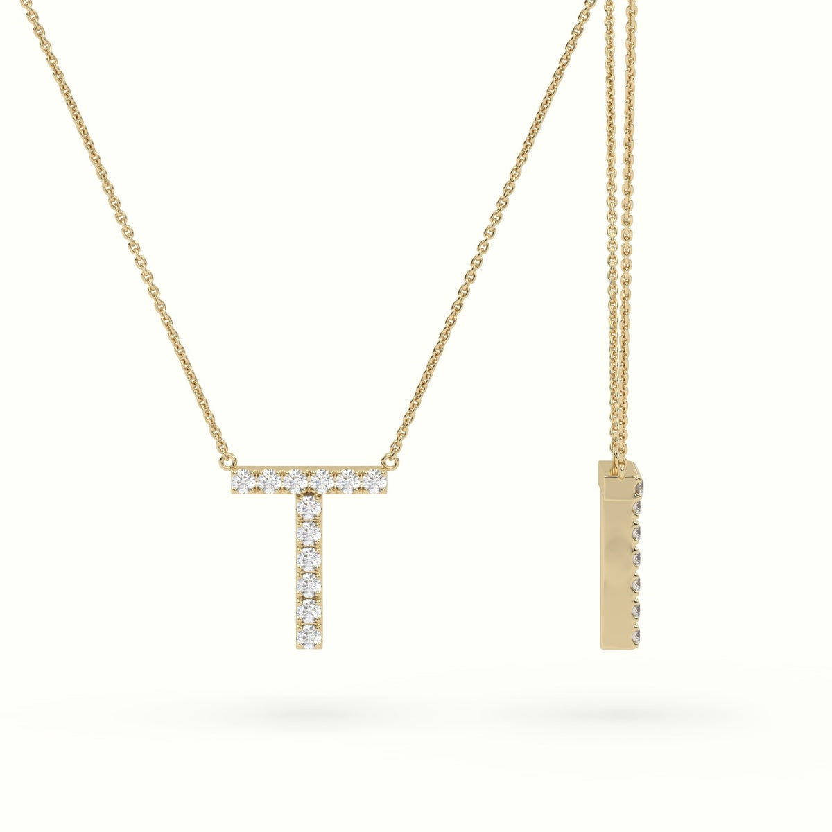 Initial "T" Diamond Necklace - 18k Gold — Yellow Gold