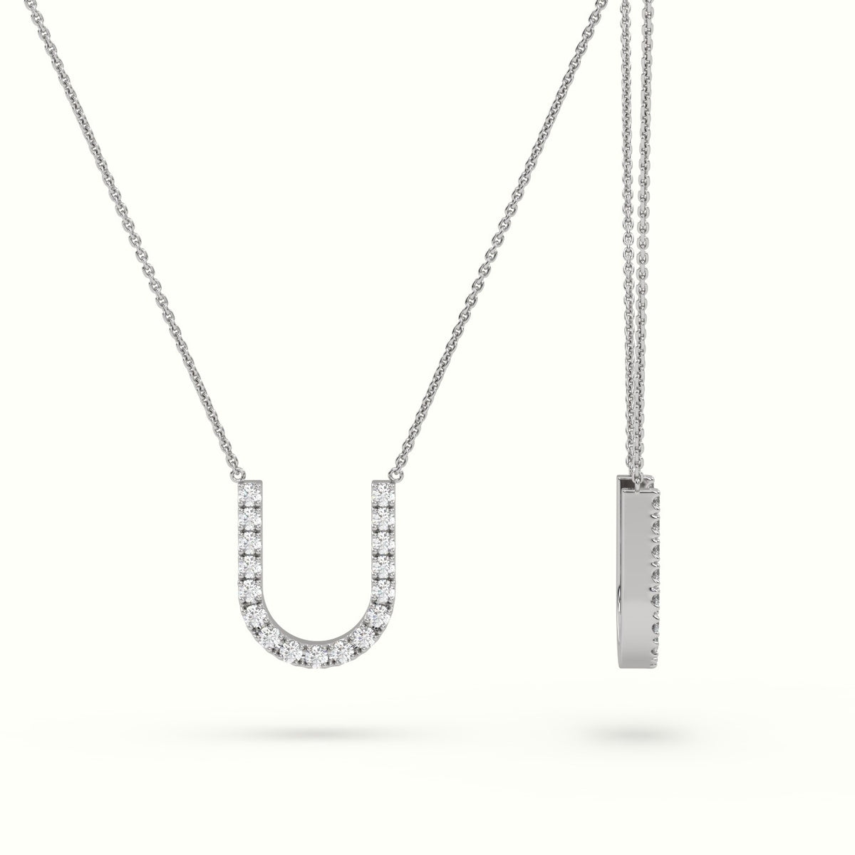 Initial "U" Diamond Necklace - 18k Gold — White Gold