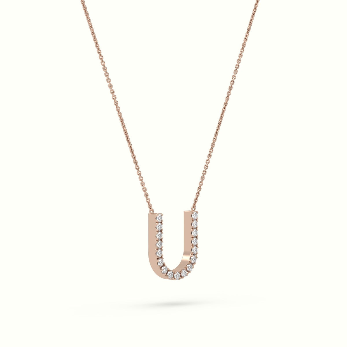 Initial "U" Diamond Necklace - 18k Gold — Rose Gold