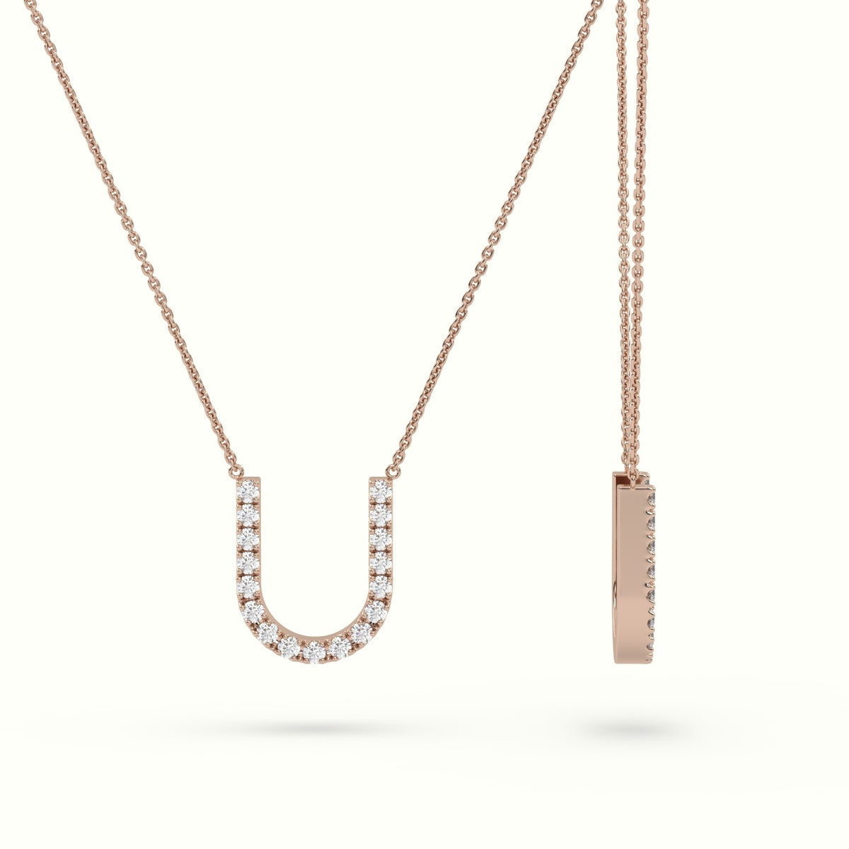 Initial "U" Diamond Necklace - 18k Gold — Rose Gold
