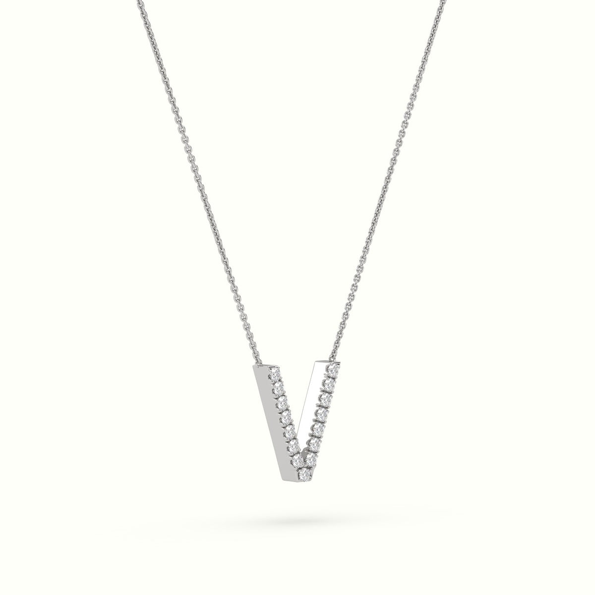 Initial "V" Diamond Necklace - 18k Gold — White Gold