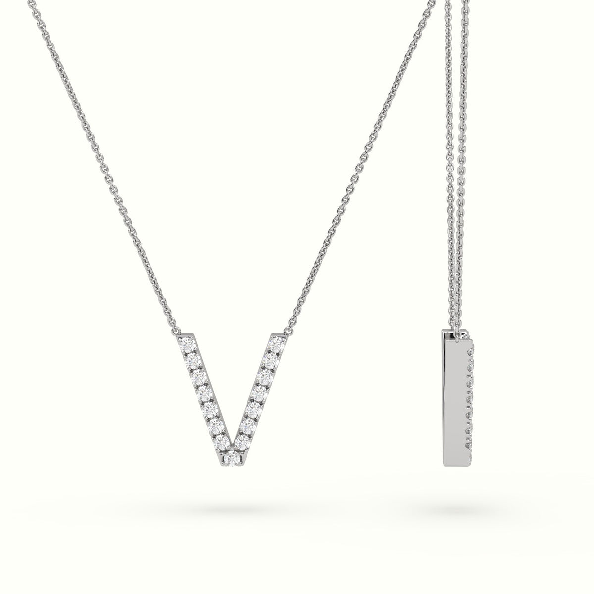 Initial "V" Diamond Necklace - 18k Gold — White Gold