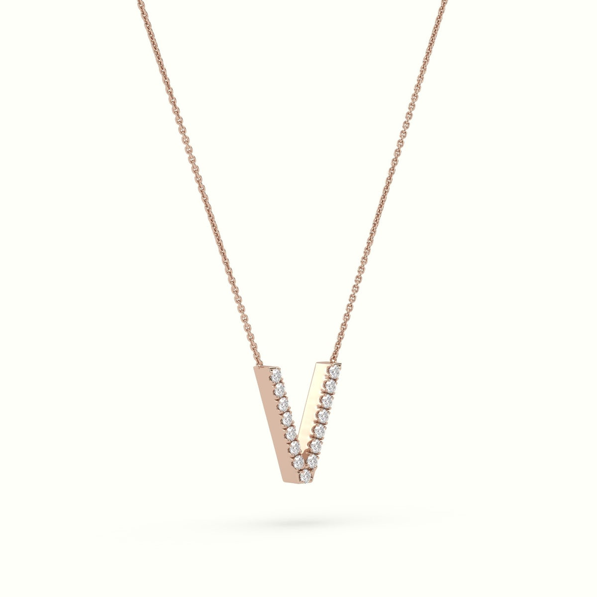 Initial "V" Diamond Necklace - 18k Gold — Rose Gold