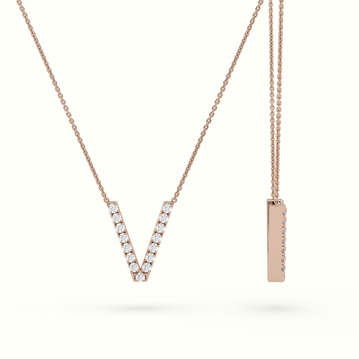 Initial "V" Diamond Necklace - 18k Gold — Rose Gold