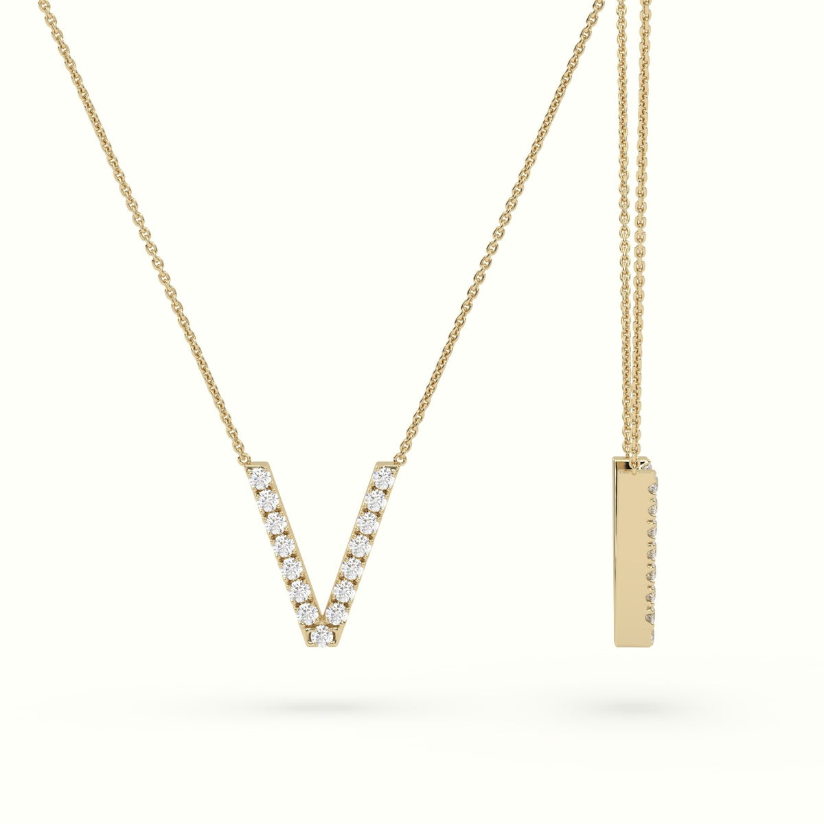 Initial "V" Diamond Necklace - 18k Gold — Yellow Gold