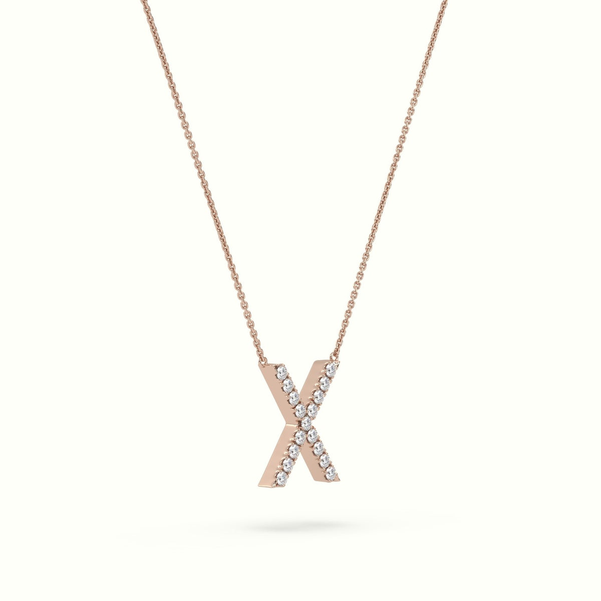 Initial "X" Diamond Necklace - 18k Gold — Rose Gold